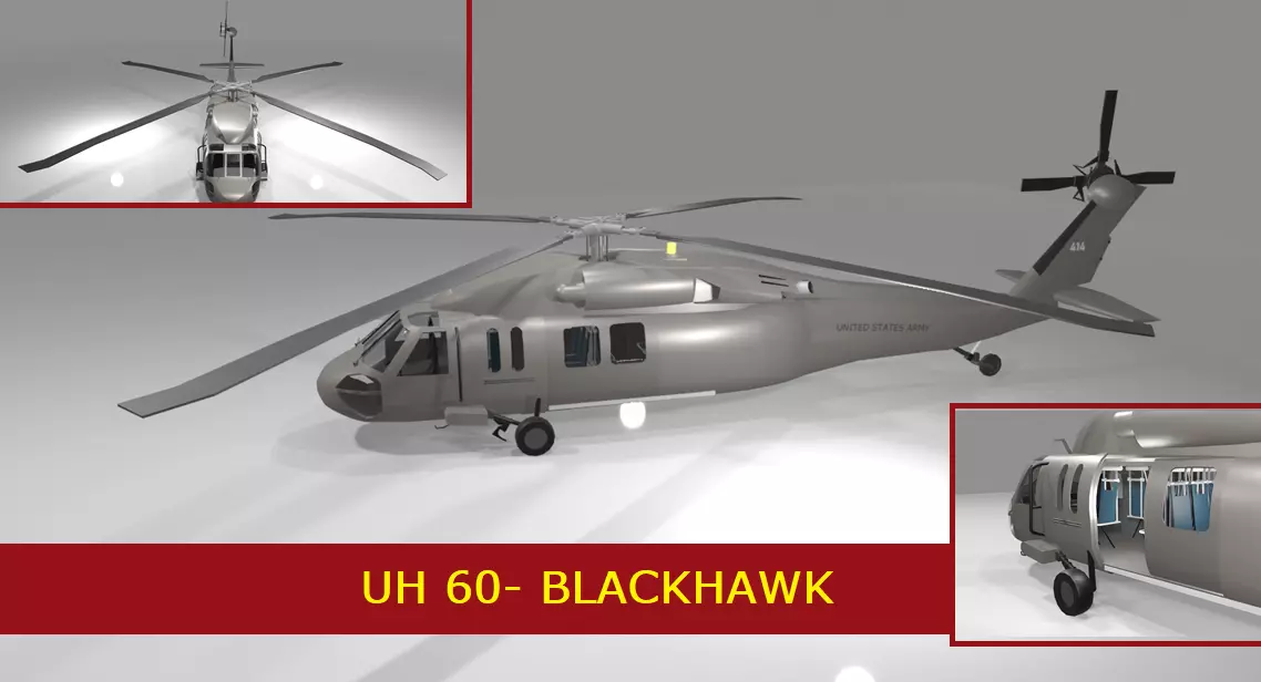 Sikorksky UH-60 Blackhawk US Army Helicopter Low-poly 3D model
