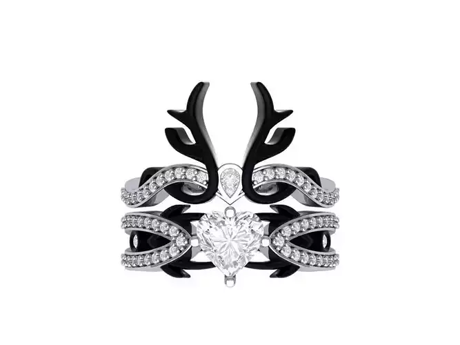 Heart Art Deco Ring Bridal Set