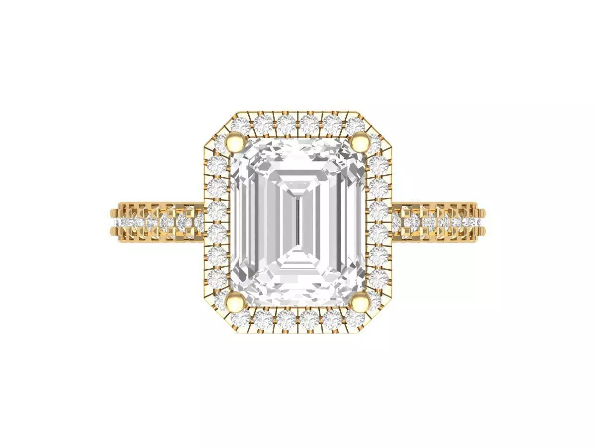 Emerald Side halo Art Deco Ring 3D print model_0