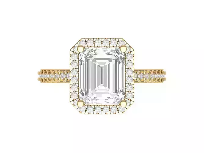 Emerald Side halo Art Deco Ring 3D print model