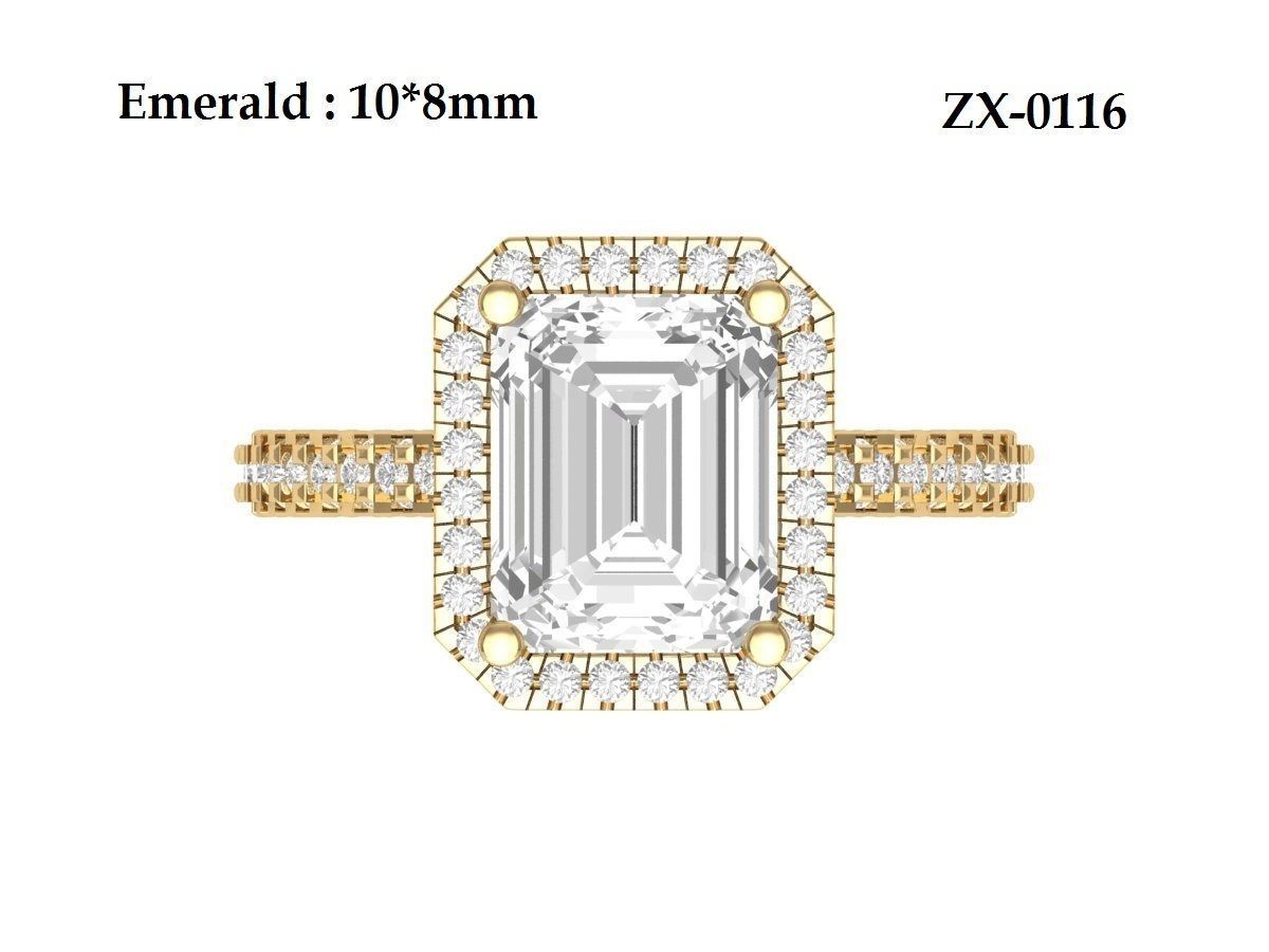 Emerald Side halo Art Deco Ring 3D print model_13