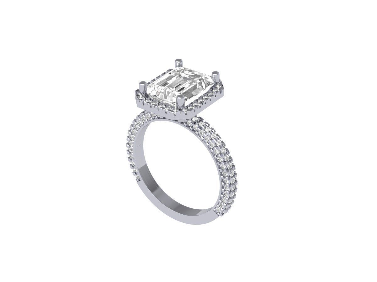 Emerald Side halo Art Deco Ring 3D print model_5