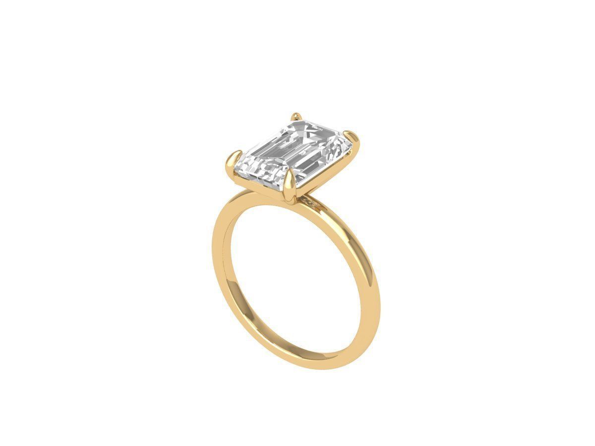 Emerald Solitaire Ring 3D print model_3