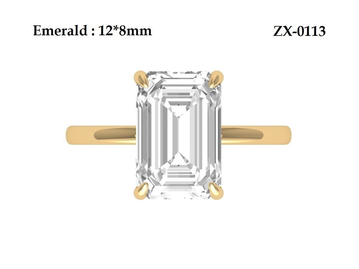 Emerald Solitaire Ring 3D print model_12