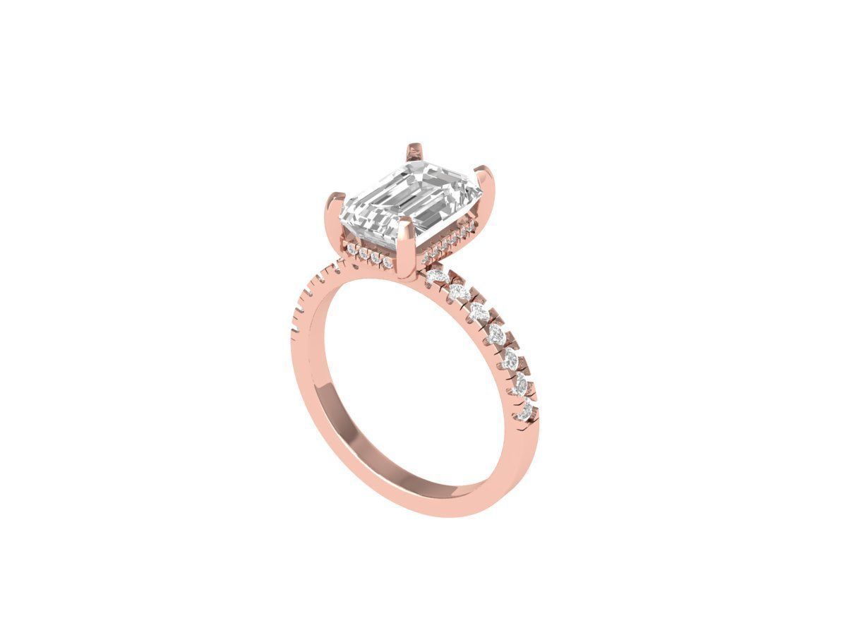 Emerald Solitaire Ring With Side Stone 3D print model_4