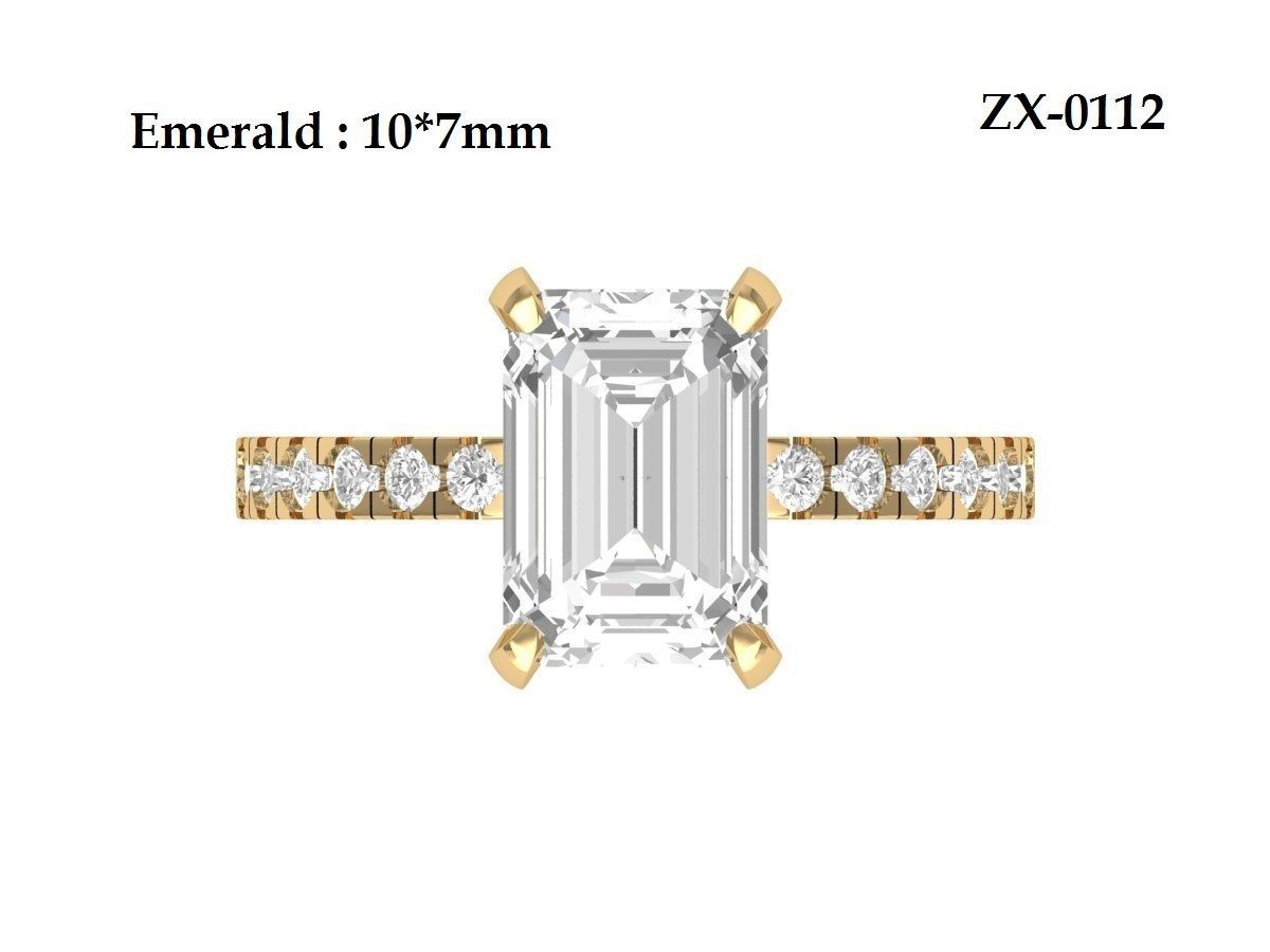 Emerald Solitaire Ring With Side Stone 3D print model_13