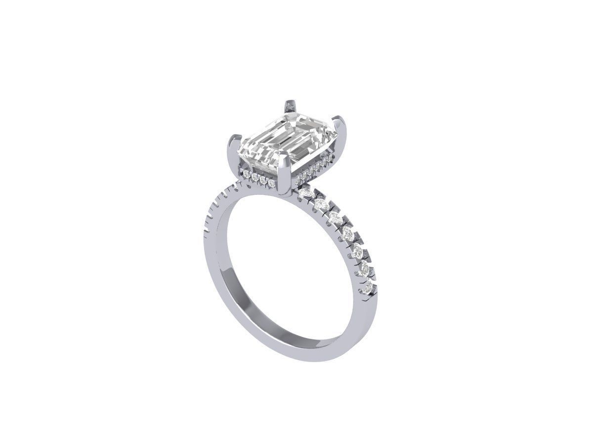 Emerald Solitaire Ring With Side Stone 3D print model_5