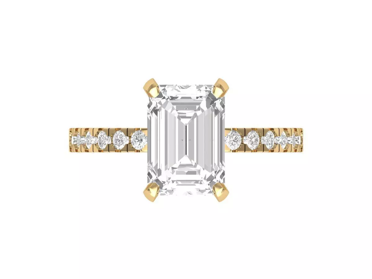 Emerald Solitaire Ring With Side Stone 3D print model_0