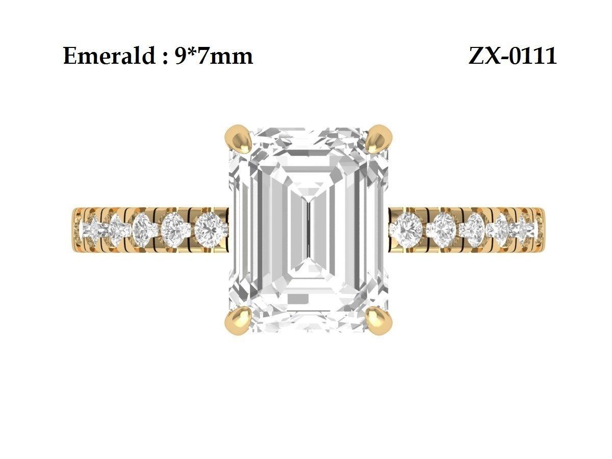 Emerald Solitaire Ring With Side Stone 3D print model_13