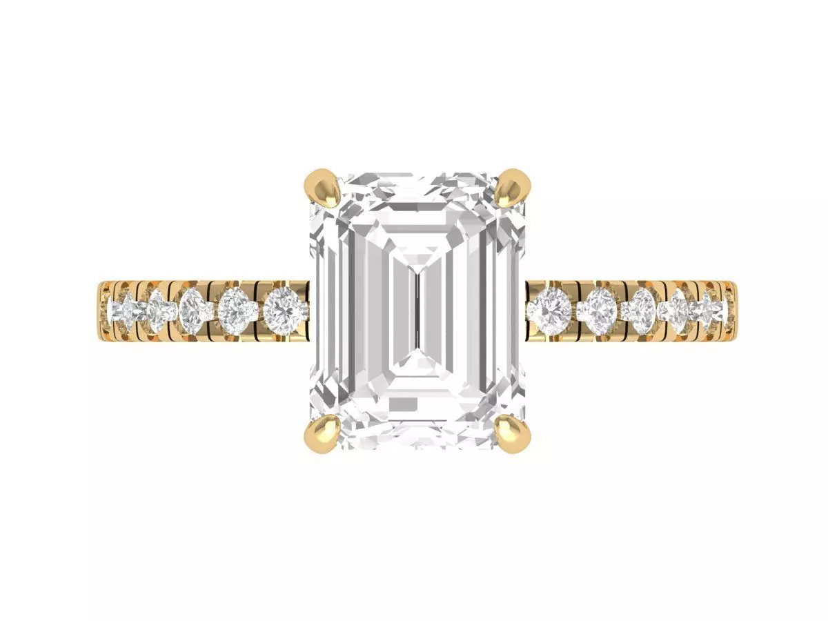 Emerald Solitaire Ring With Side Stone 3D print model_0