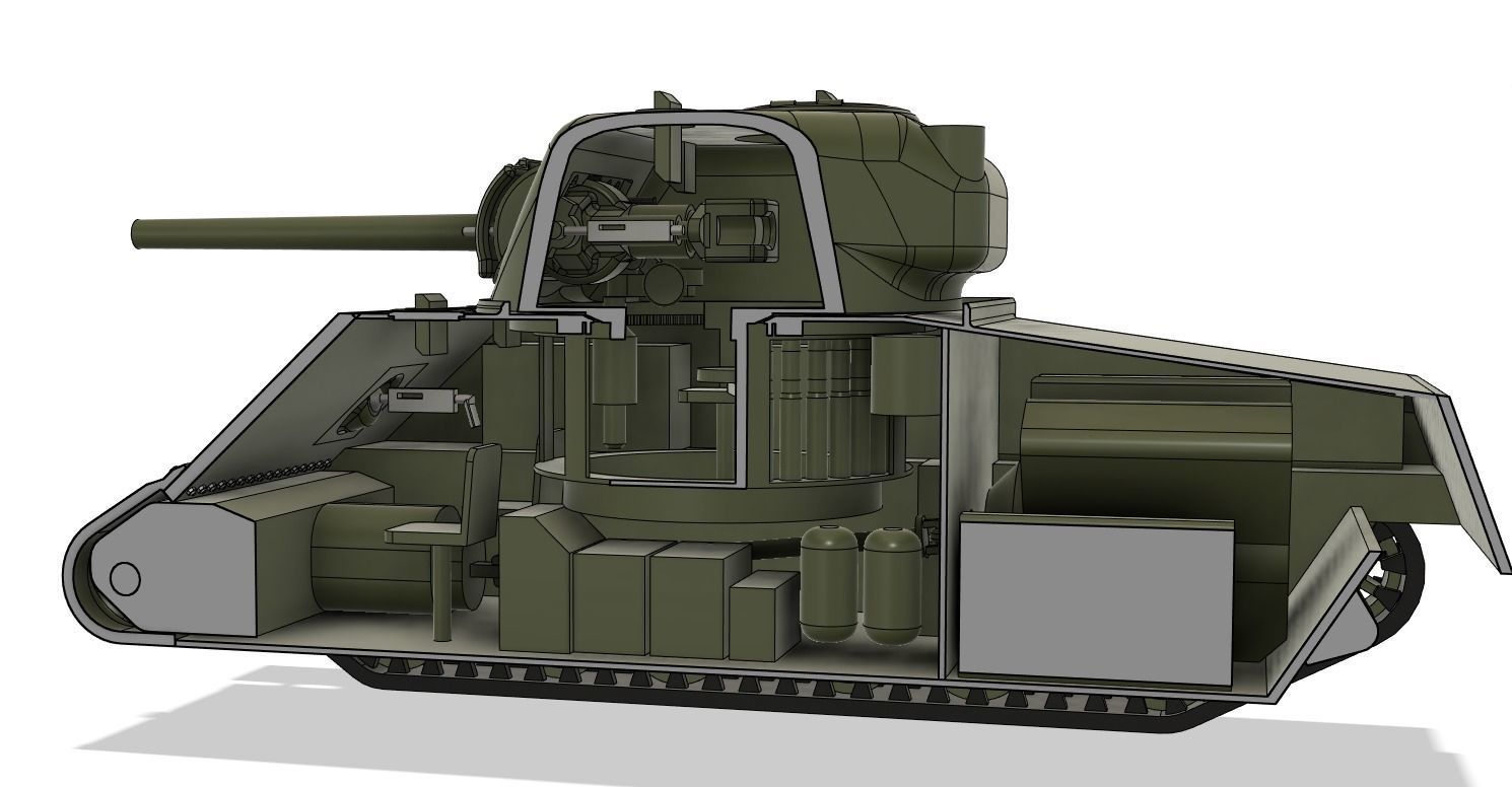 M4A3 Sherman 75mm - simplified internals - armour thicknesses 3D model_1