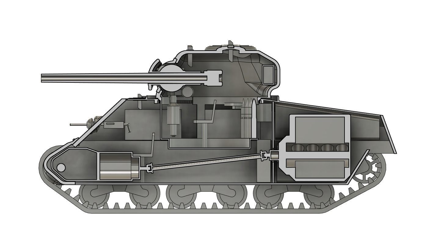 M4A3 Sherman 75mm - simplified internals - armour thicknesses 3D model_12