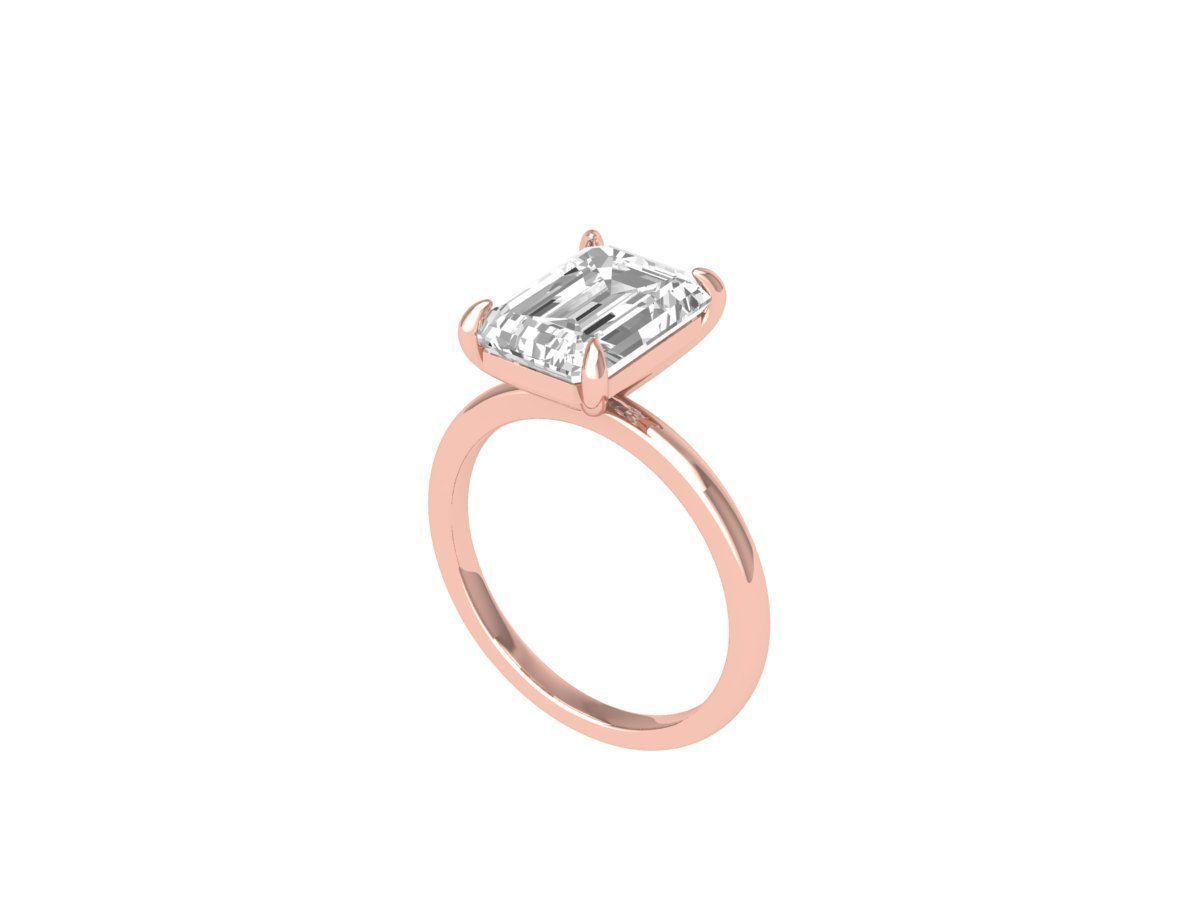 Emerald Solitaire Ring 3D print model_3