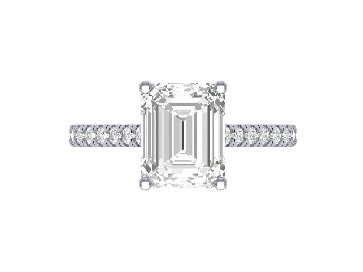 Emerald Solitaire Ring With Hidden Halo Cathedral setting Ring 3D print model_2