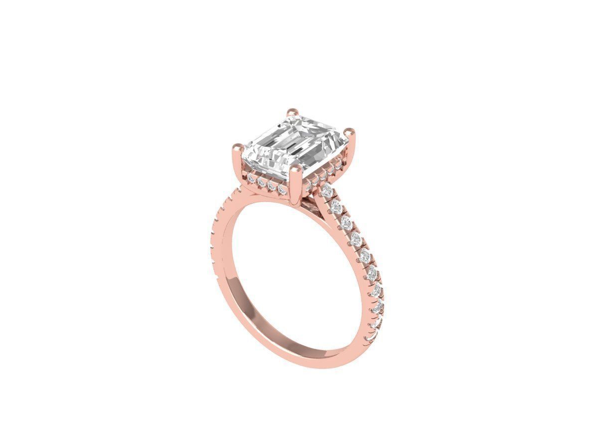 Emerald Solitaire Ring With Hidden Halo Cathedral setting Ring 3D print model_4