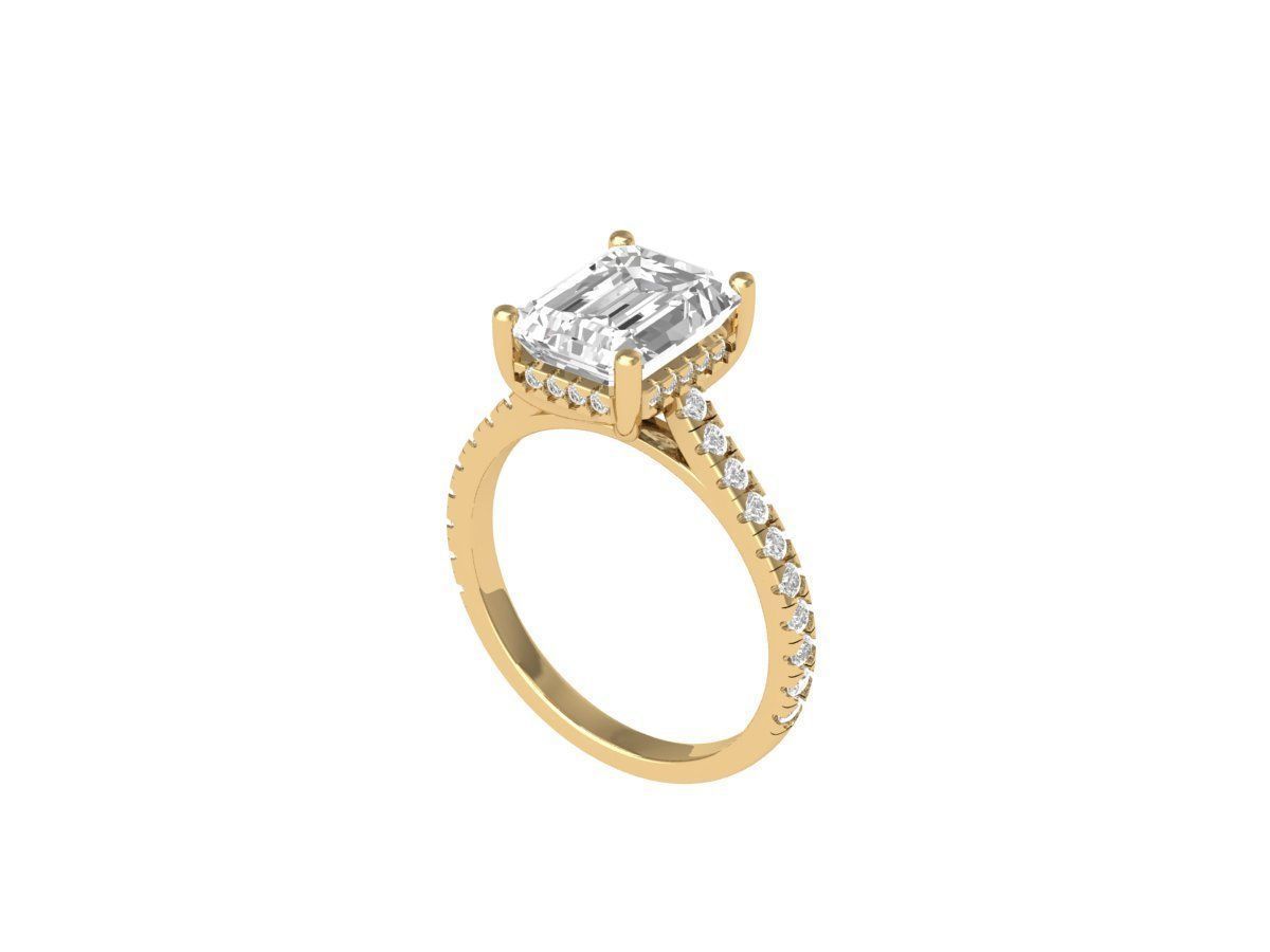 Emerald Solitaire Ring With Hidden Halo Cathedral setting Ring 3D print model_3