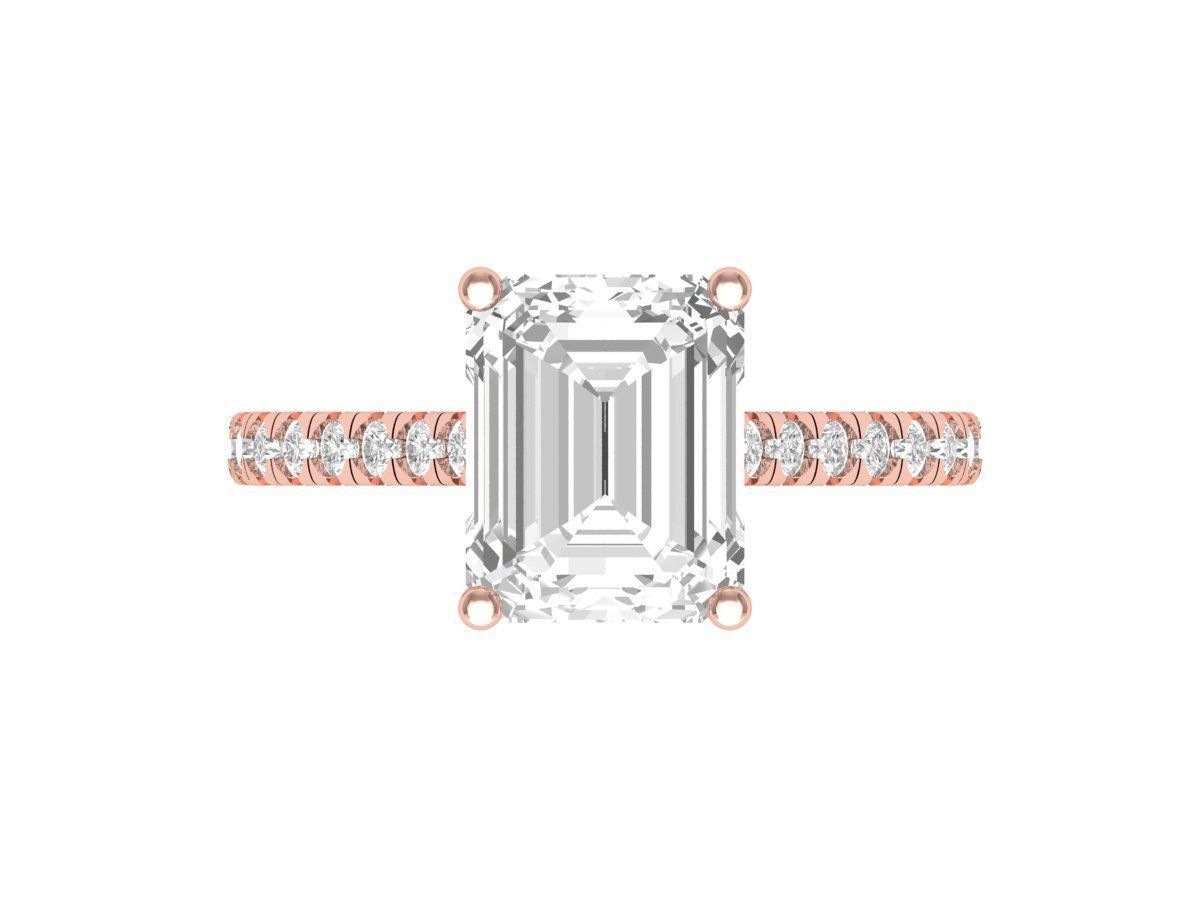 Emerald Solitaire Ring With Hidden Halo Cathedral setting Ring 3D print model_1