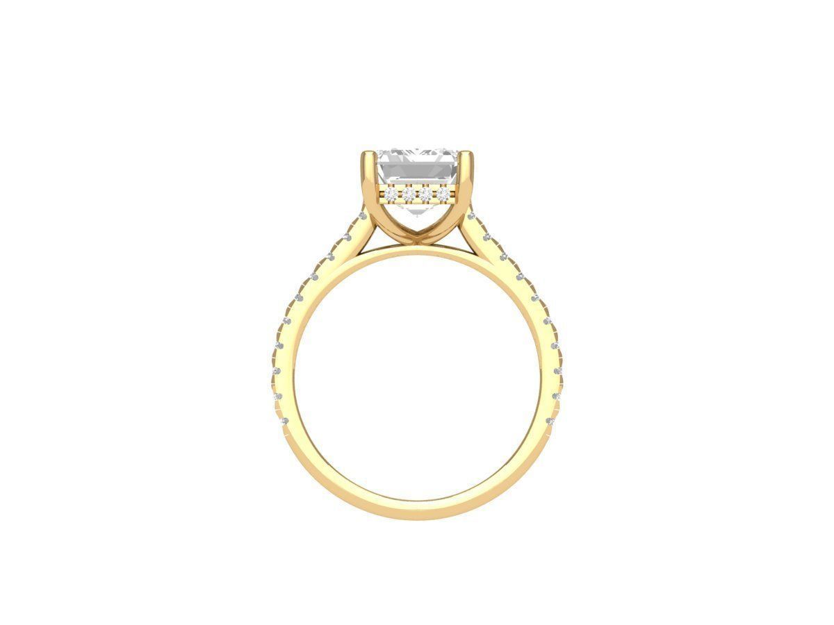 Emerald Solitaire Ring With Hidden Halo Cathedral setting Ring 3D print model_8