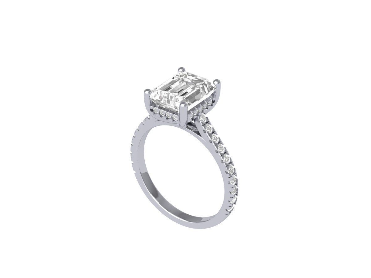 Emerald Solitaire Ring With Hidden Halo Cathedral setting Ring 3D print model_5