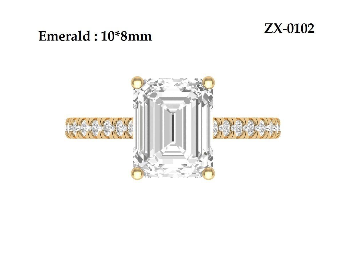 Emerald Solitaire Ring With Hidden Halo Cathedral setting Ring 3D print model_13