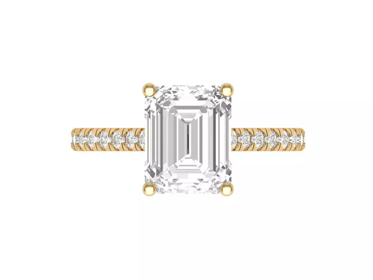 Emerald Solitaire Ring With Hidden Halo Cathedral setting Ring 3D print model_0