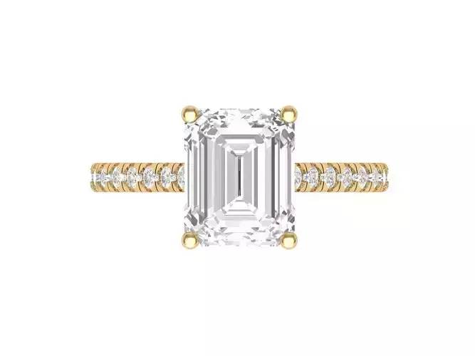 Emerald Solitaire Ring With Hidden Halo Cathedral setting Ring 3D print model