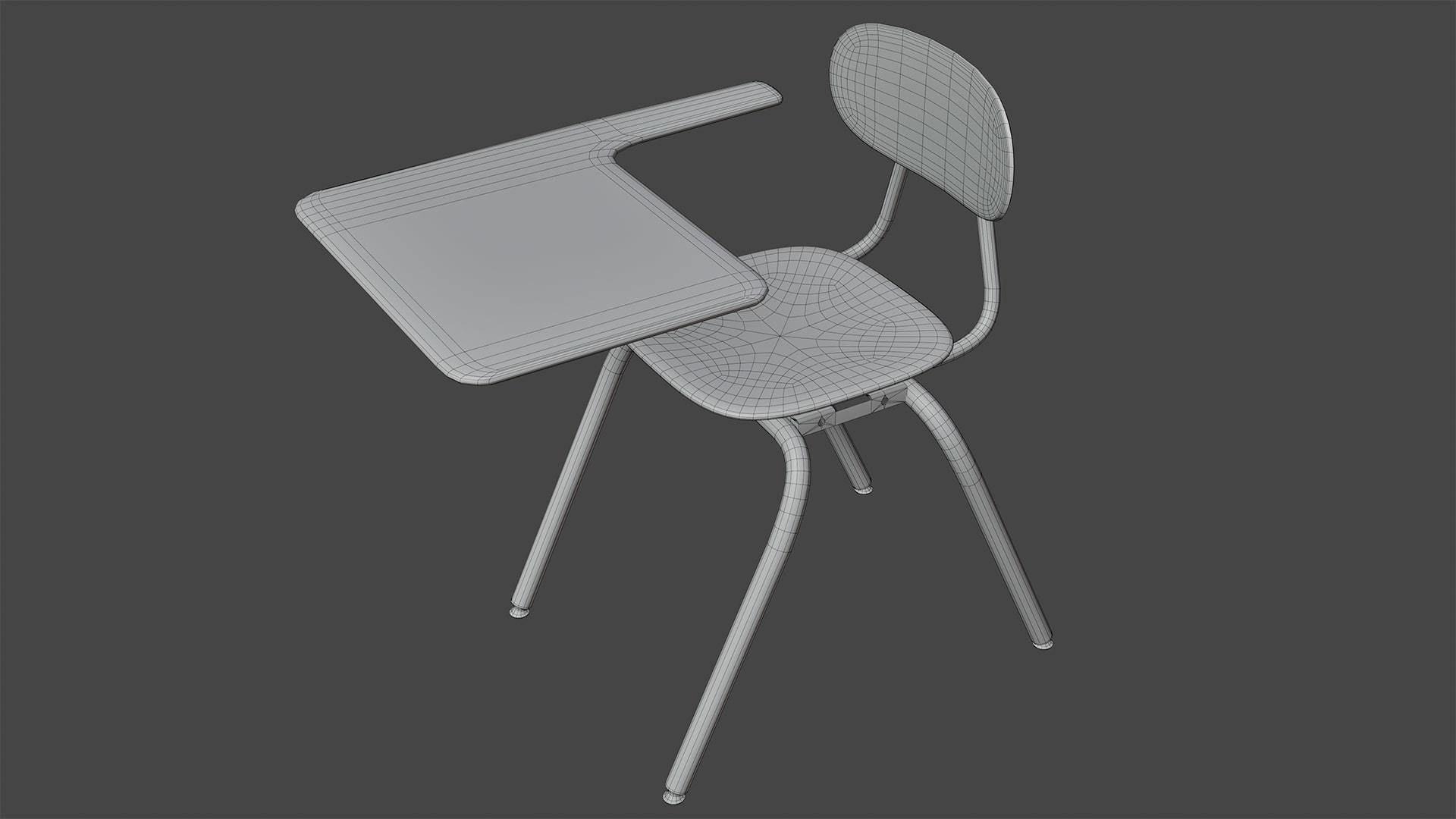 American school desk Free low-poly 3D model_3