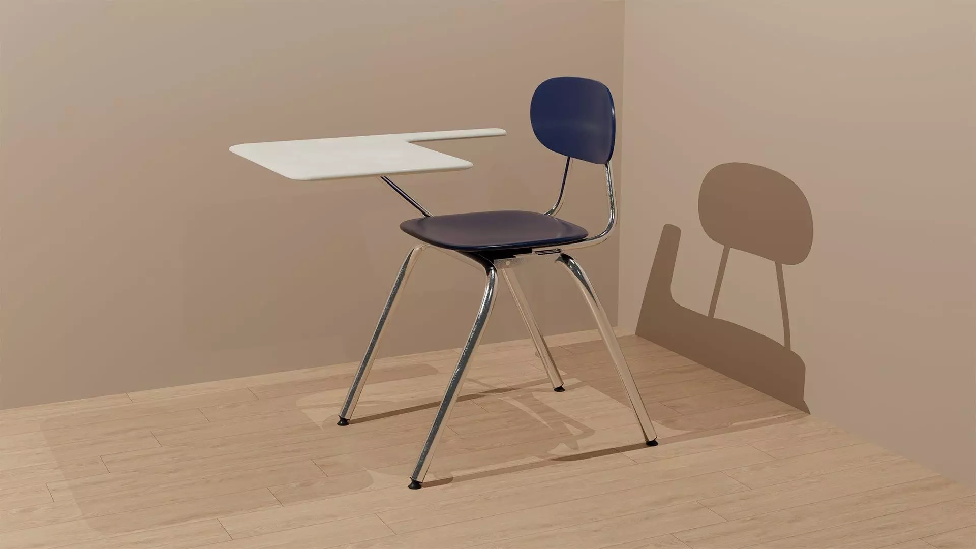 American school desk Free low-poly 3D model_0