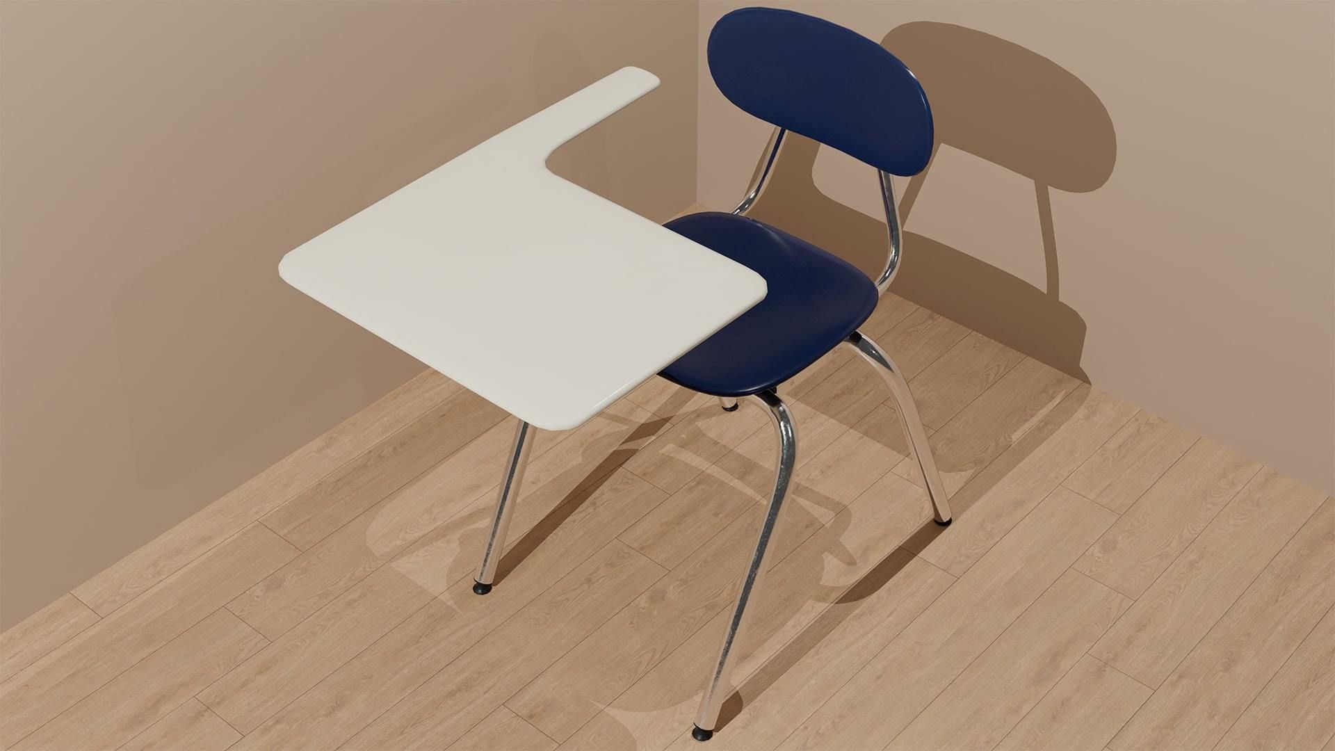 American school desk Free low-poly 3D model_2