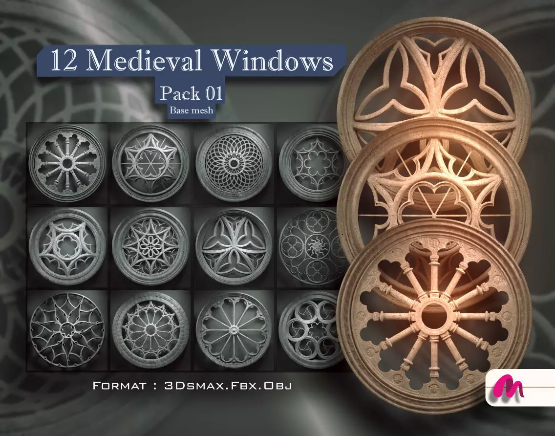 12 Medieval windows pack 01 3D model_0