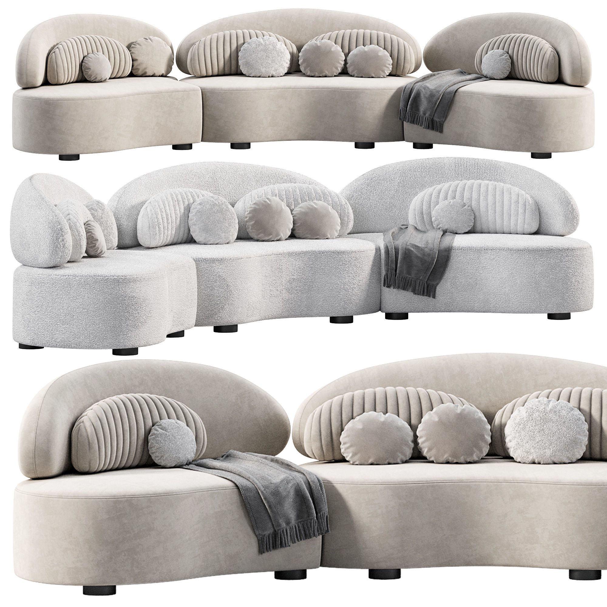 Modern Modular Sofa Velvet 3D model_3