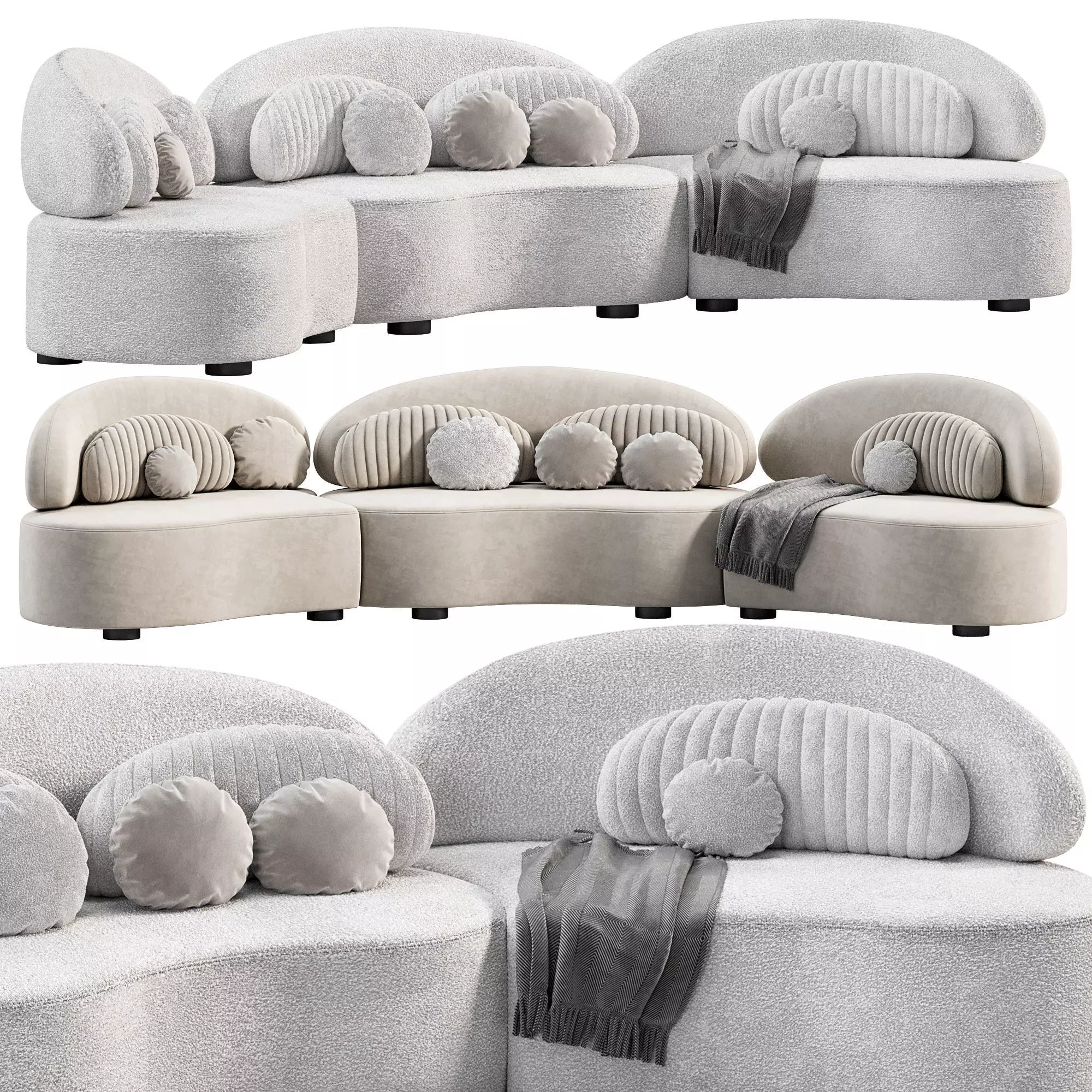 Modern Modular Sofa Velvet 3D model_0