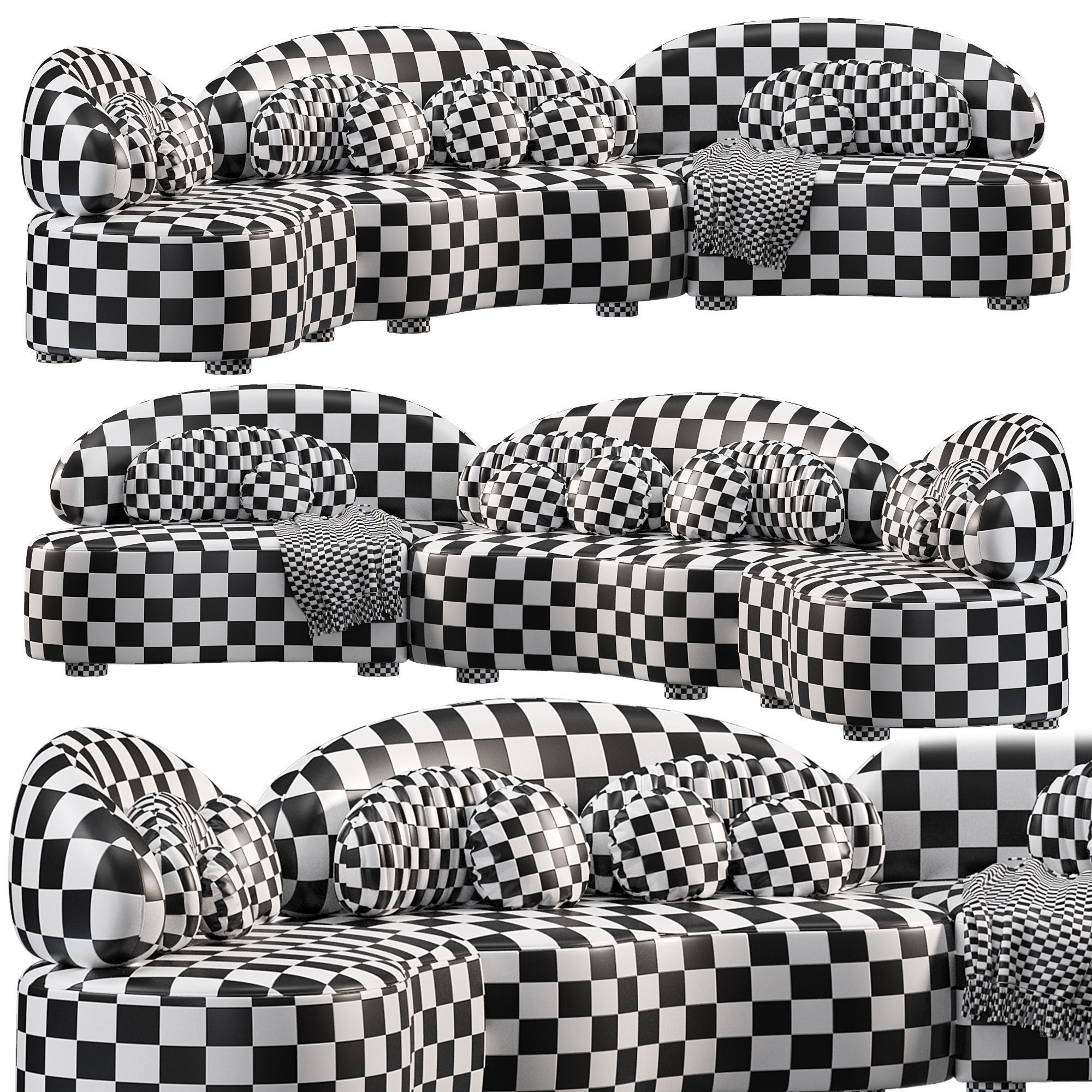 Modern Modular Sofa Velvet 3D model_4