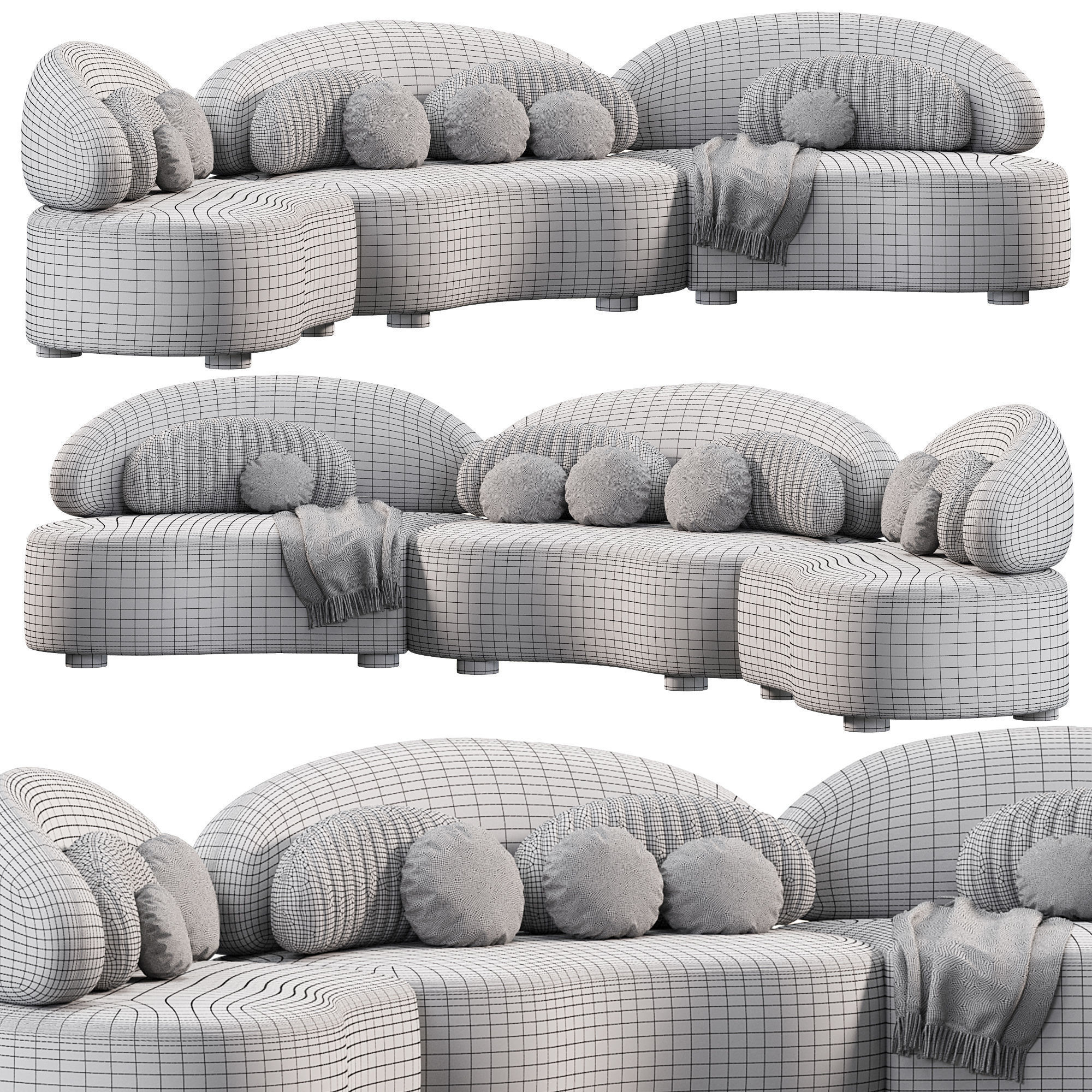 Modern Modular Sofa Velvet 3D model_5