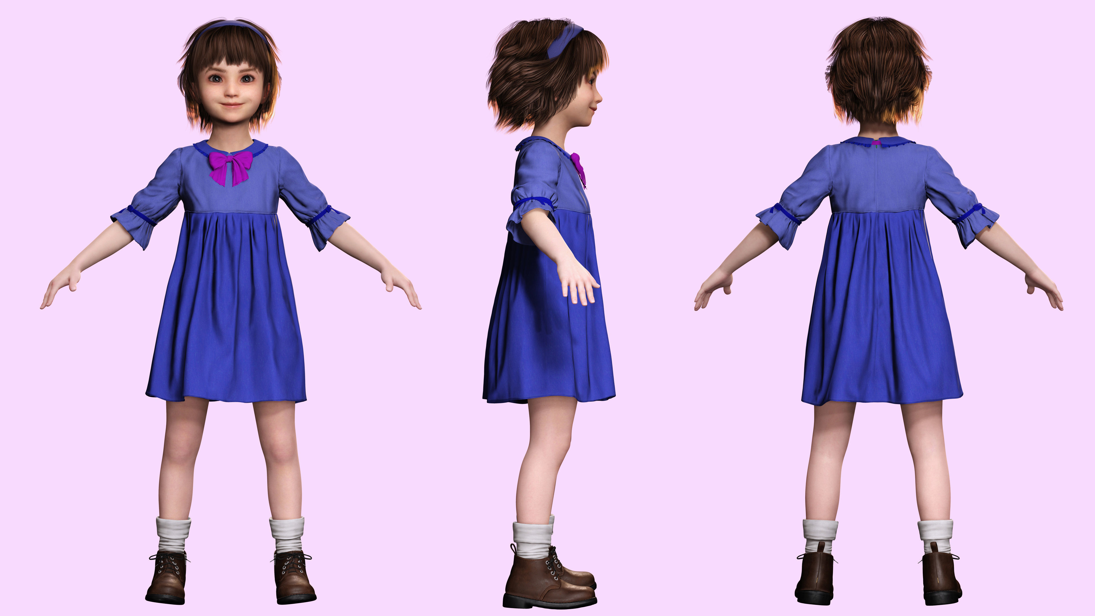Olivia - Tiny Treasures Cute Child in a Blue Robe Low-poly 3D model_2