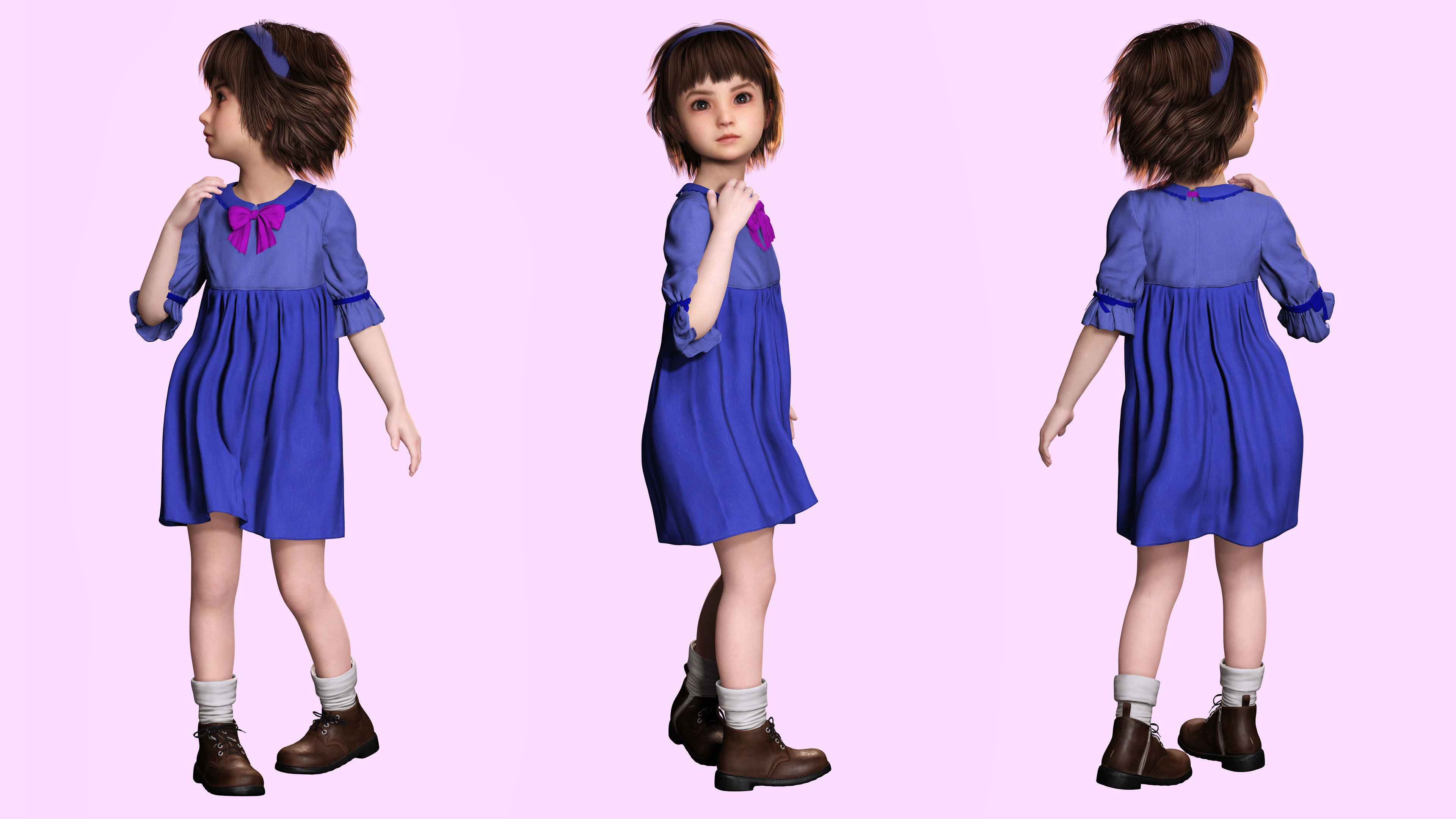 Olivia - Tiny Treasures Cute Child in a Blue Robe Low-poly 3D model_3