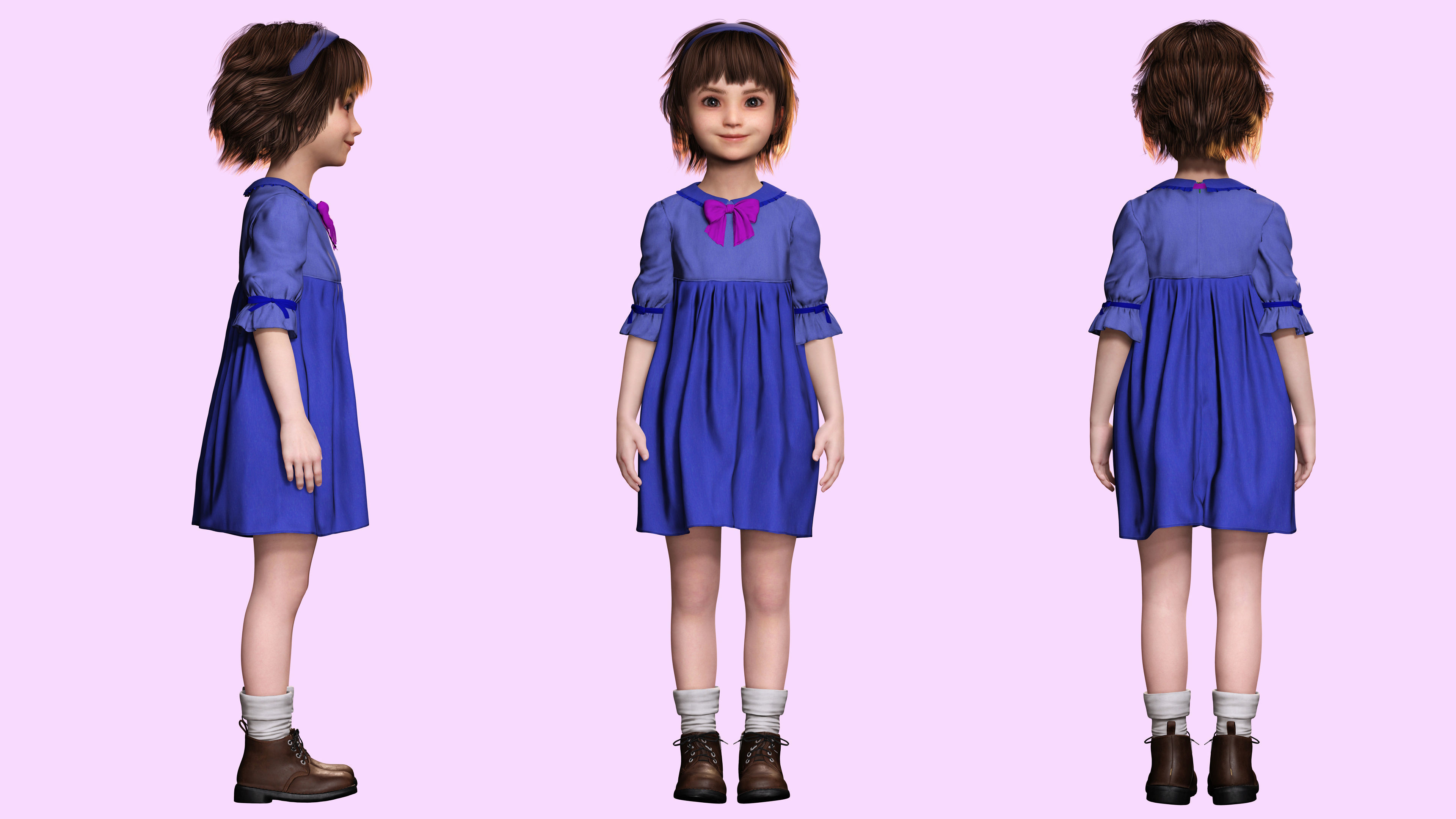 Olivia - Tiny Treasures Cute Child in a Blue Robe Low-poly 3D model_1