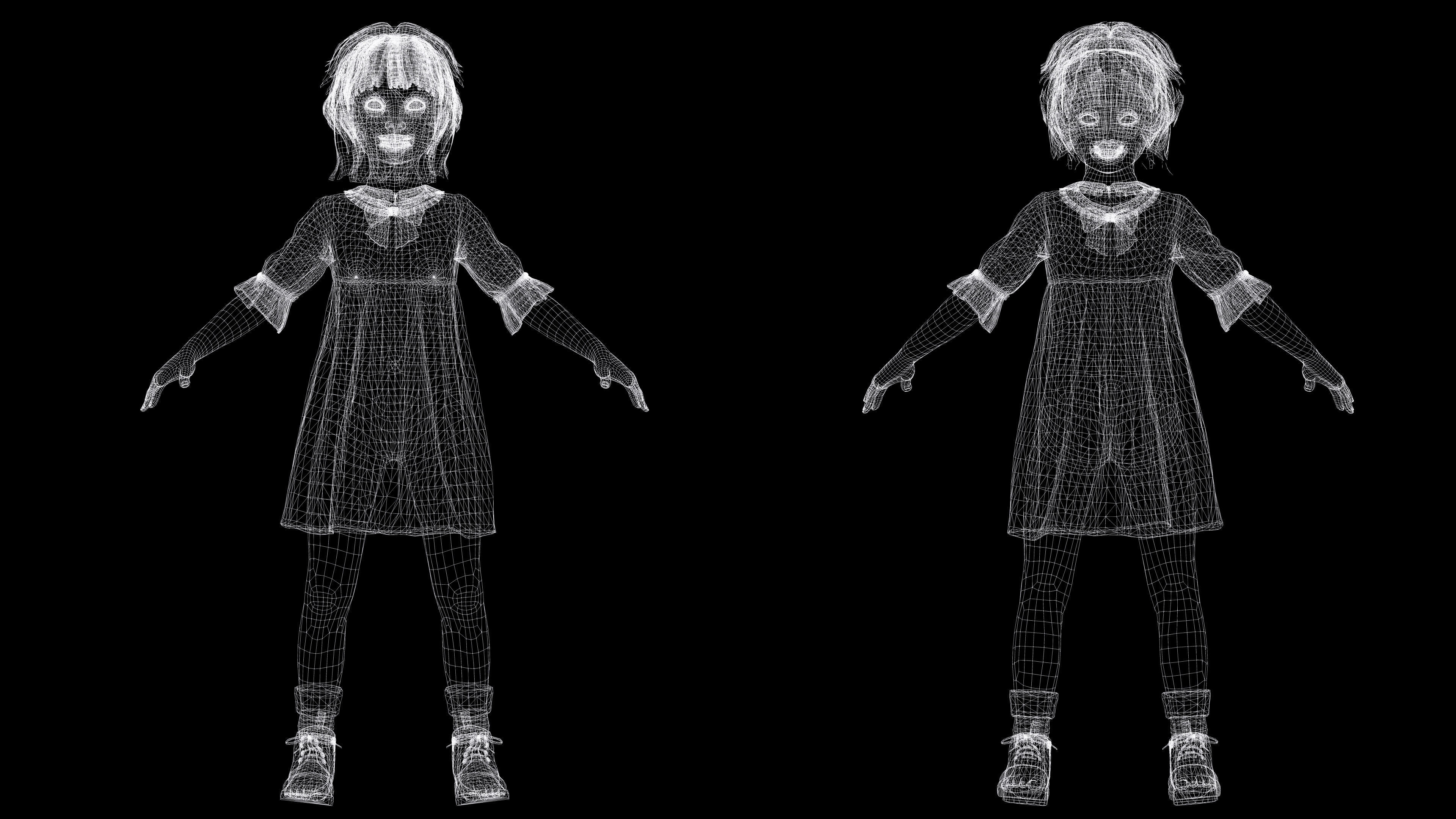 Olivia - Tiny Treasures Cute Child in a Blue Robe Low-poly 3D model_29