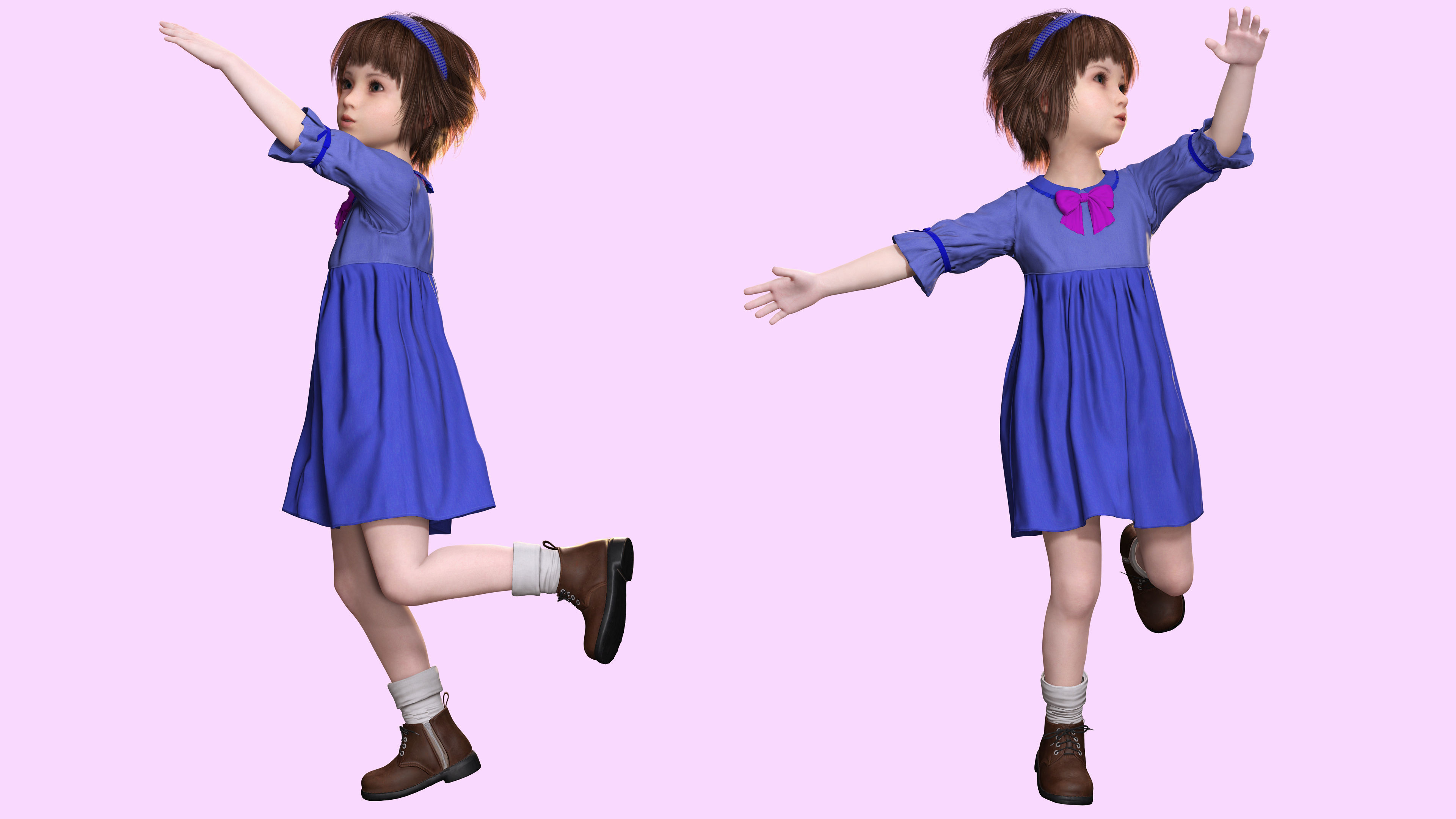 Olivia - Tiny Treasures Cute Child in a Blue Robe Low-poly 3D model_5