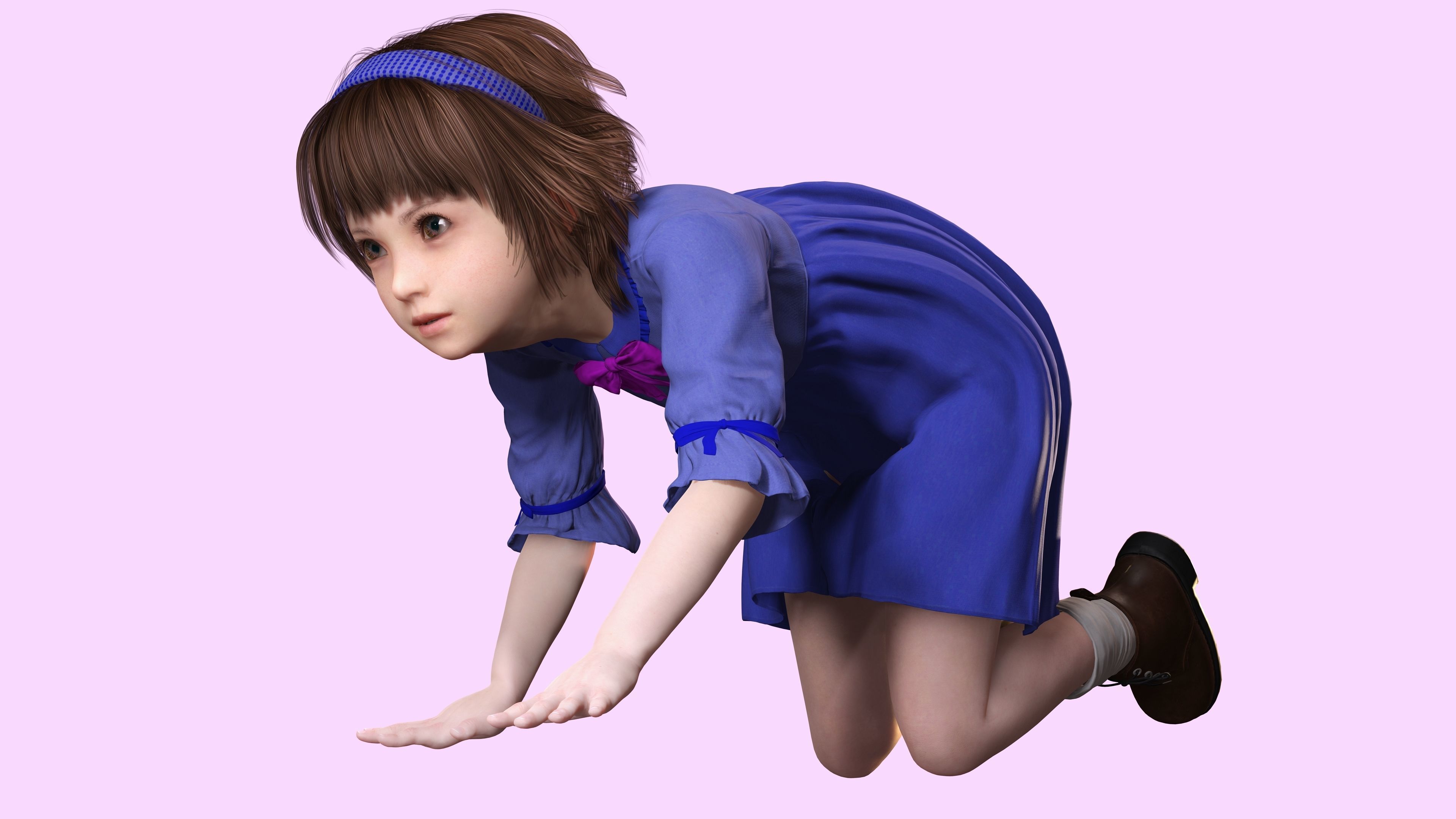 Olivia - Tiny Treasures Cute Child in a Blue Robe Low-poly 3D model_6