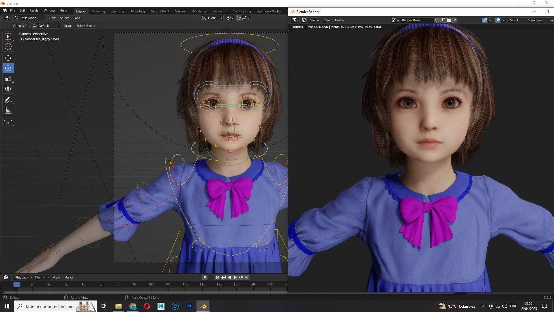 Olivia - Tiny Treasures Cute Child in a Blue Robe Low-poly 3D model_19