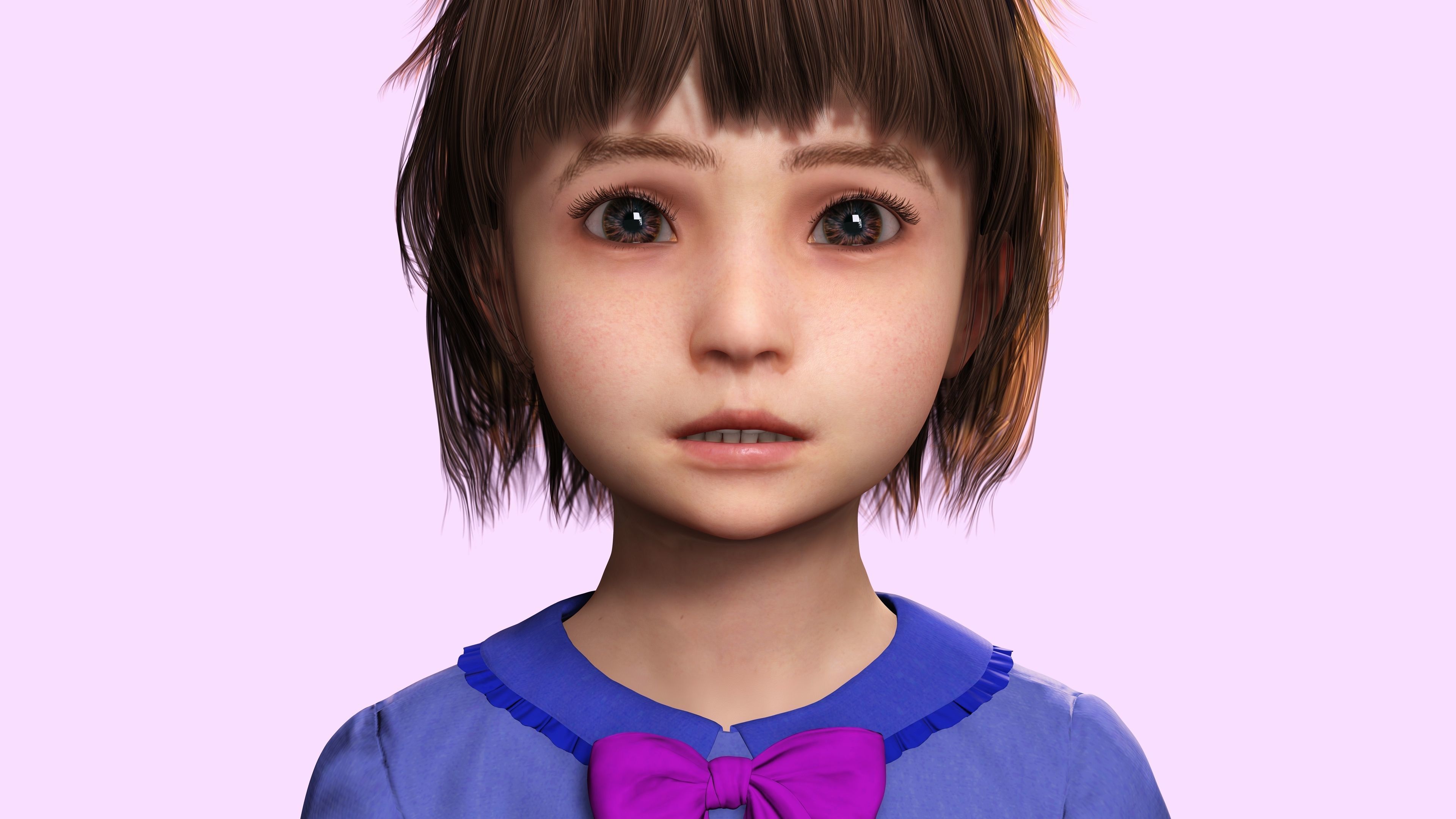 Olivia - Tiny Treasures Cute Child in a Blue Robe Low-poly 3D model_9