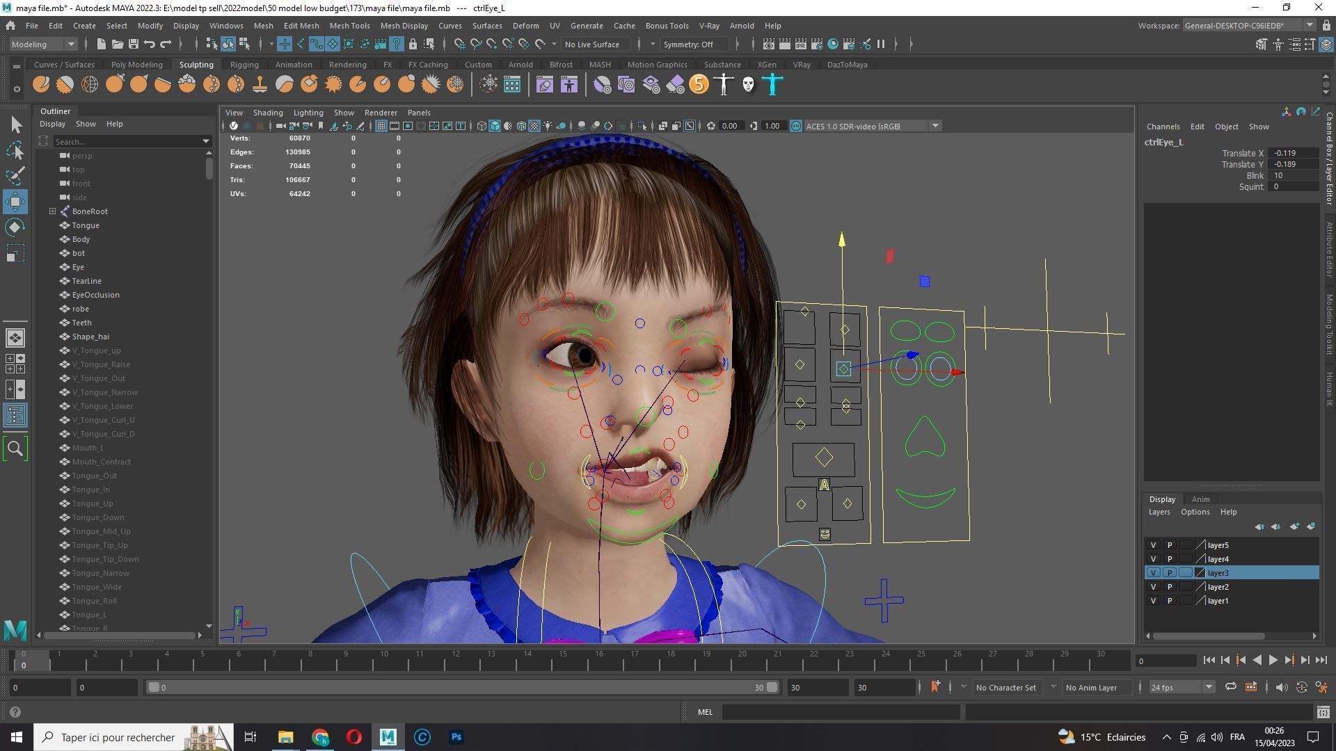 Olivia - Tiny Treasures Cute Child in a Blue Robe Low-poly 3D model_18