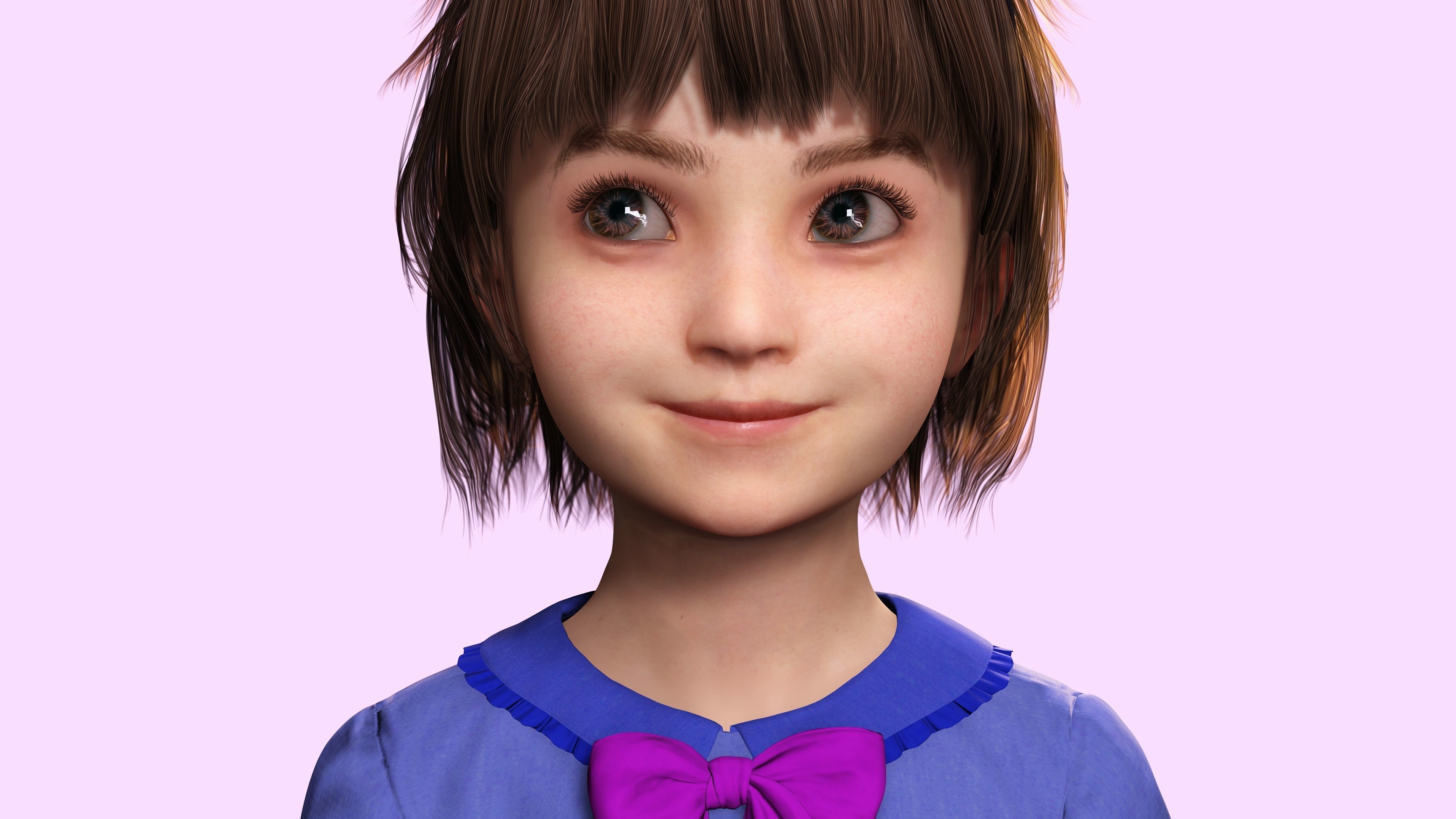 Olivia - Tiny Treasures Cute Child in a Blue Robe Low-poly 3D model_8