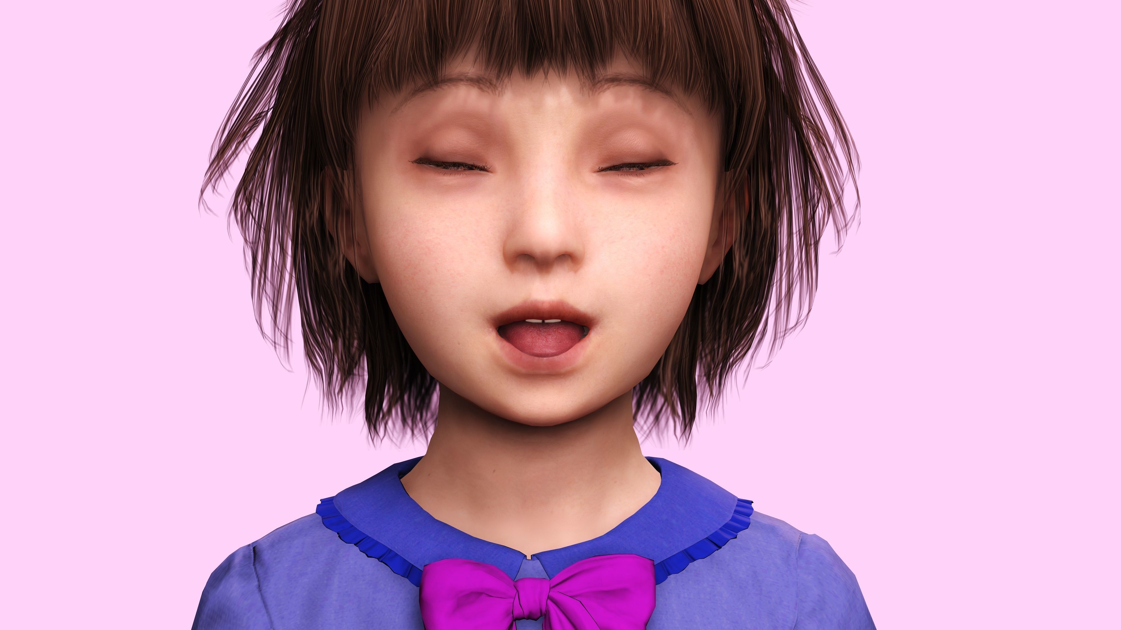 Olivia - Tiny Treasures Cute Child in a Blue Robe Low-poly 3D model_11