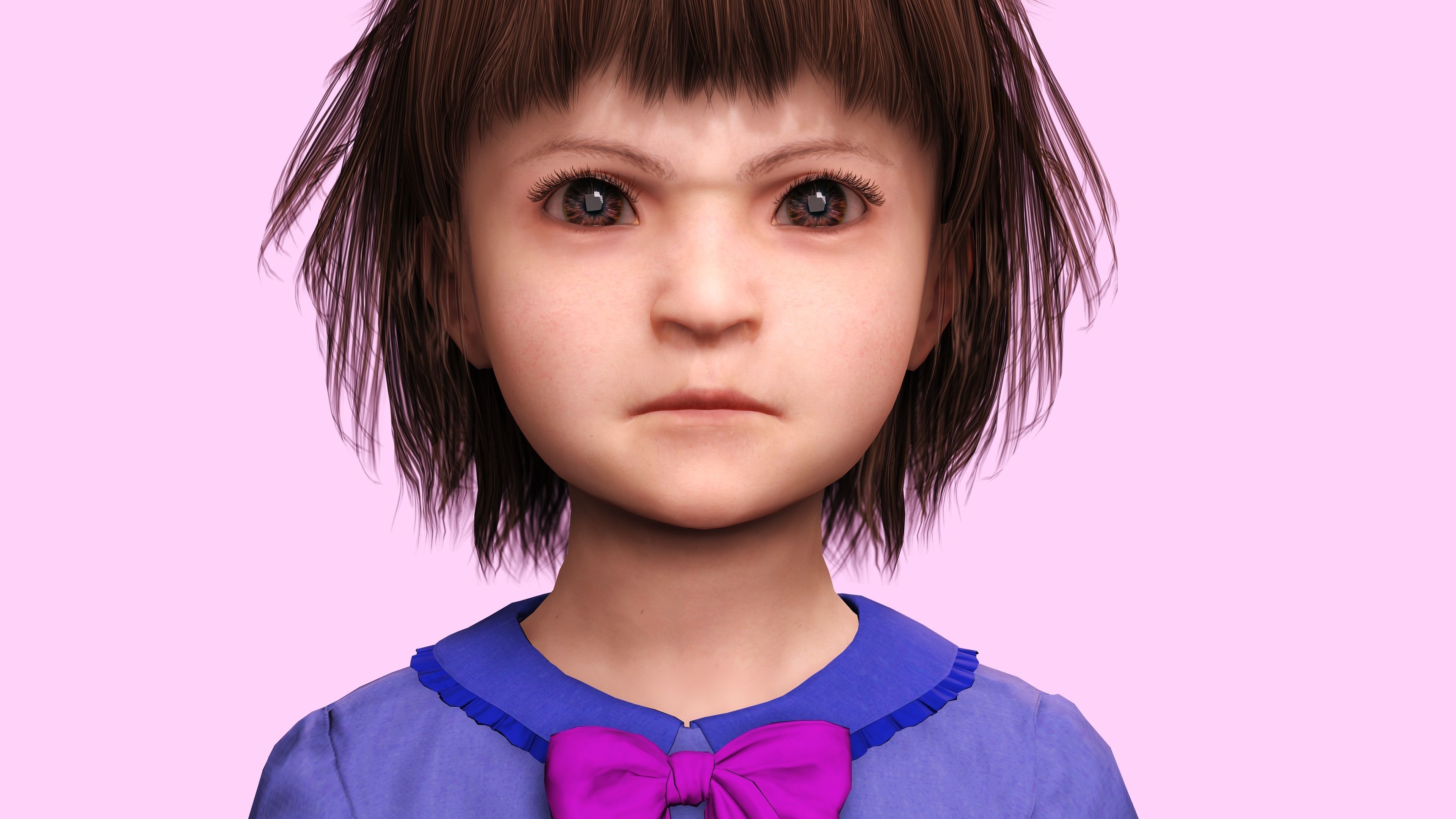 Olivia - Tiny Treasures Cute Child in a Blue Robe Low-poly 3D model_10