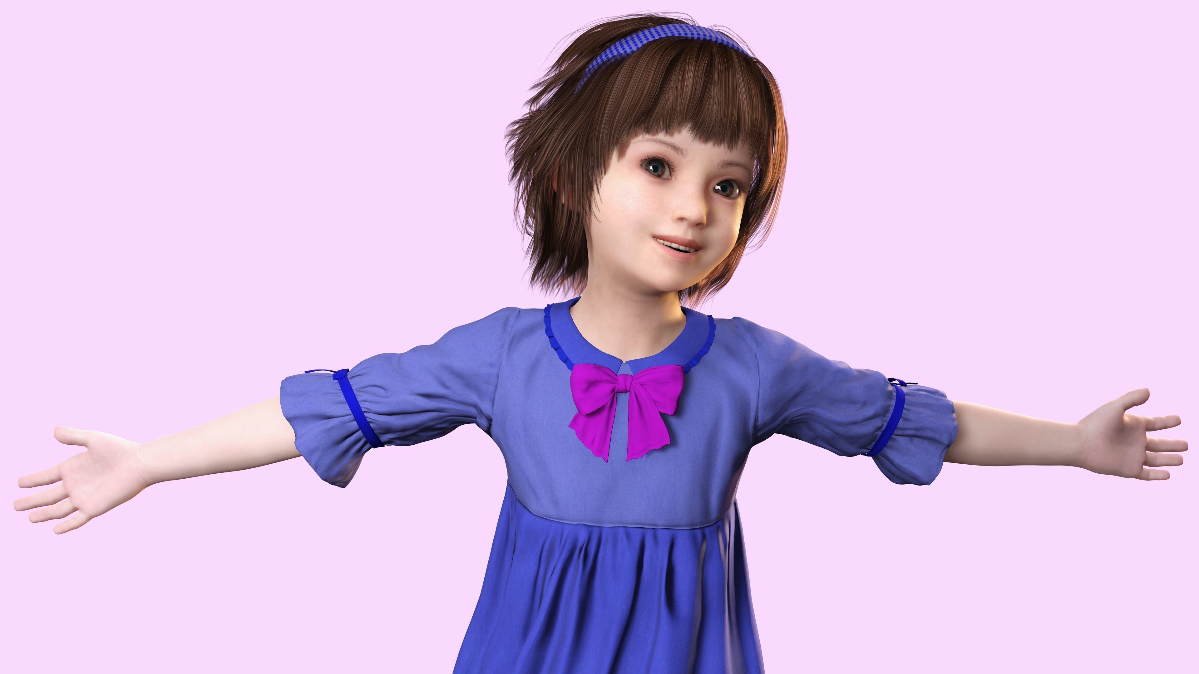 Olivia - Tiny Treasures Cute Child in a Blue Robe Low-poly 3D model_4