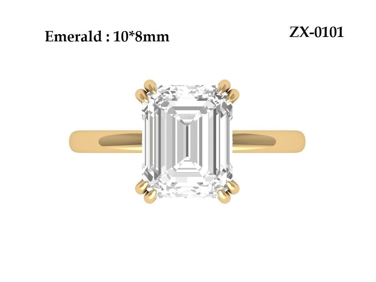 Emerald Solitaire Ring 3D print model_12