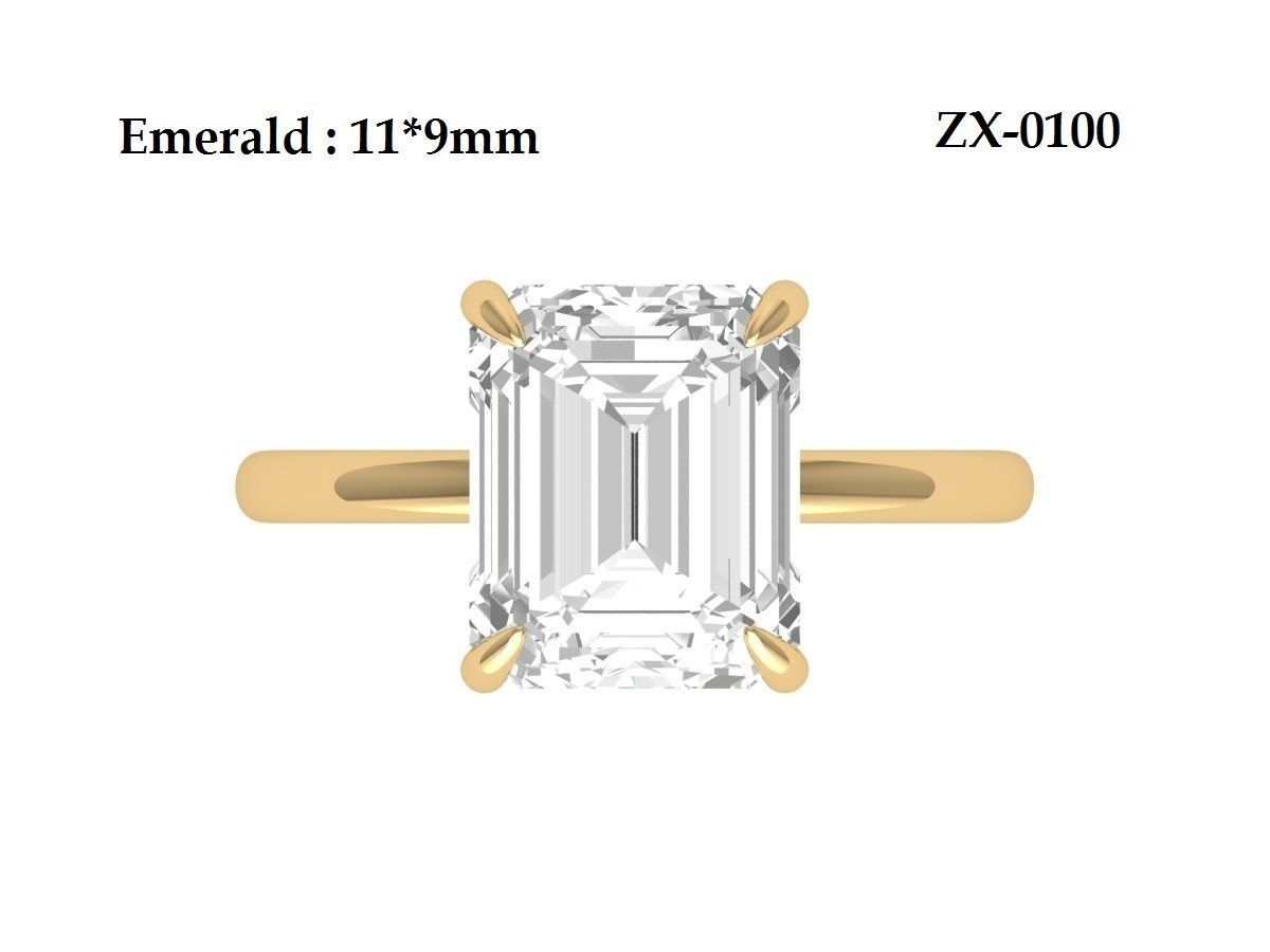 Emerald Solitaire Ring 3D print model_12