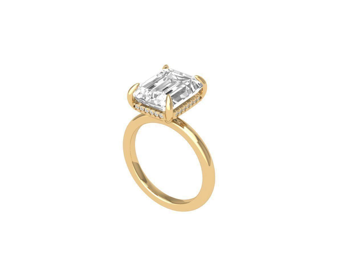 Emerald Solitaire Ring With Hidden Halo 3D print model_3